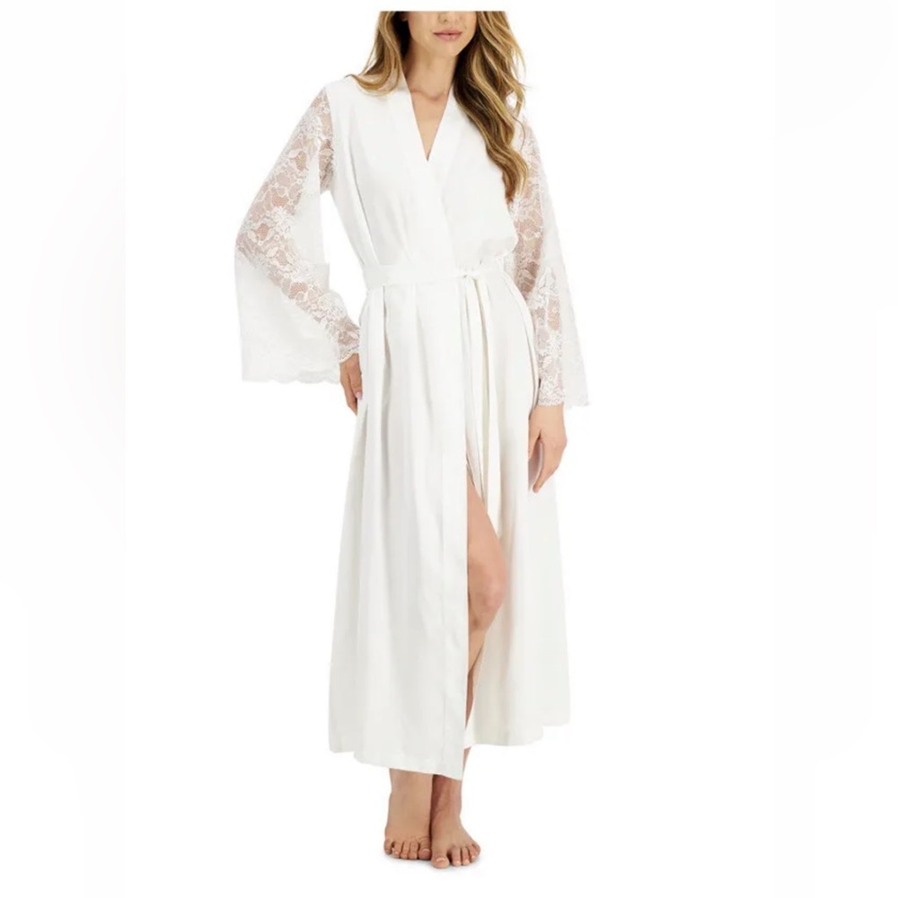 INC International Concepts Lace Sleeve Satin Robe/white/size L/nwt